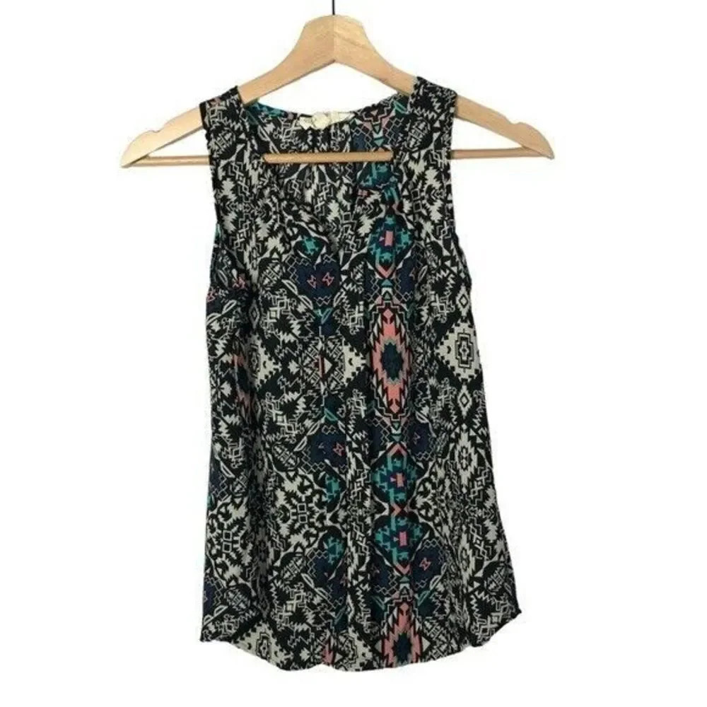 Boutique Pink Rose Beige & Black Tribal Print Tank Top XS